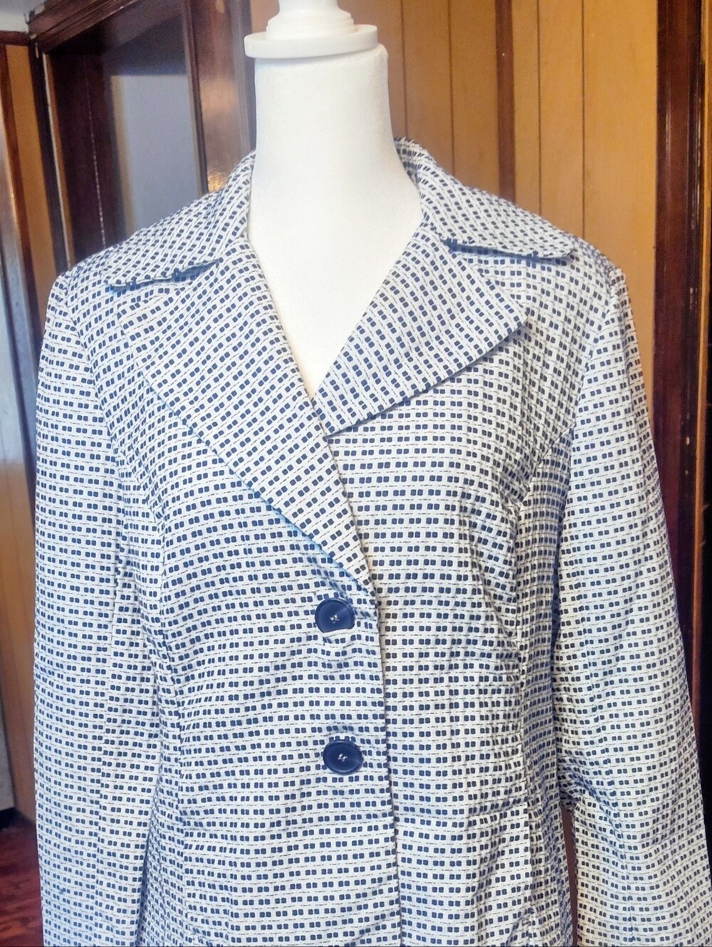Womens Navy & White Patterned Blazer Jacket